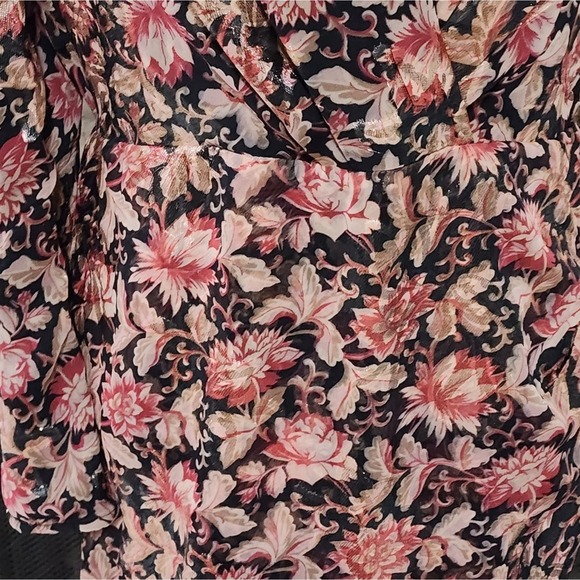 EXPRESS Floral Metallic Gold Puff Sleeve Shoulder Sheath Wrap Dress Size large - Picture 10 of 15